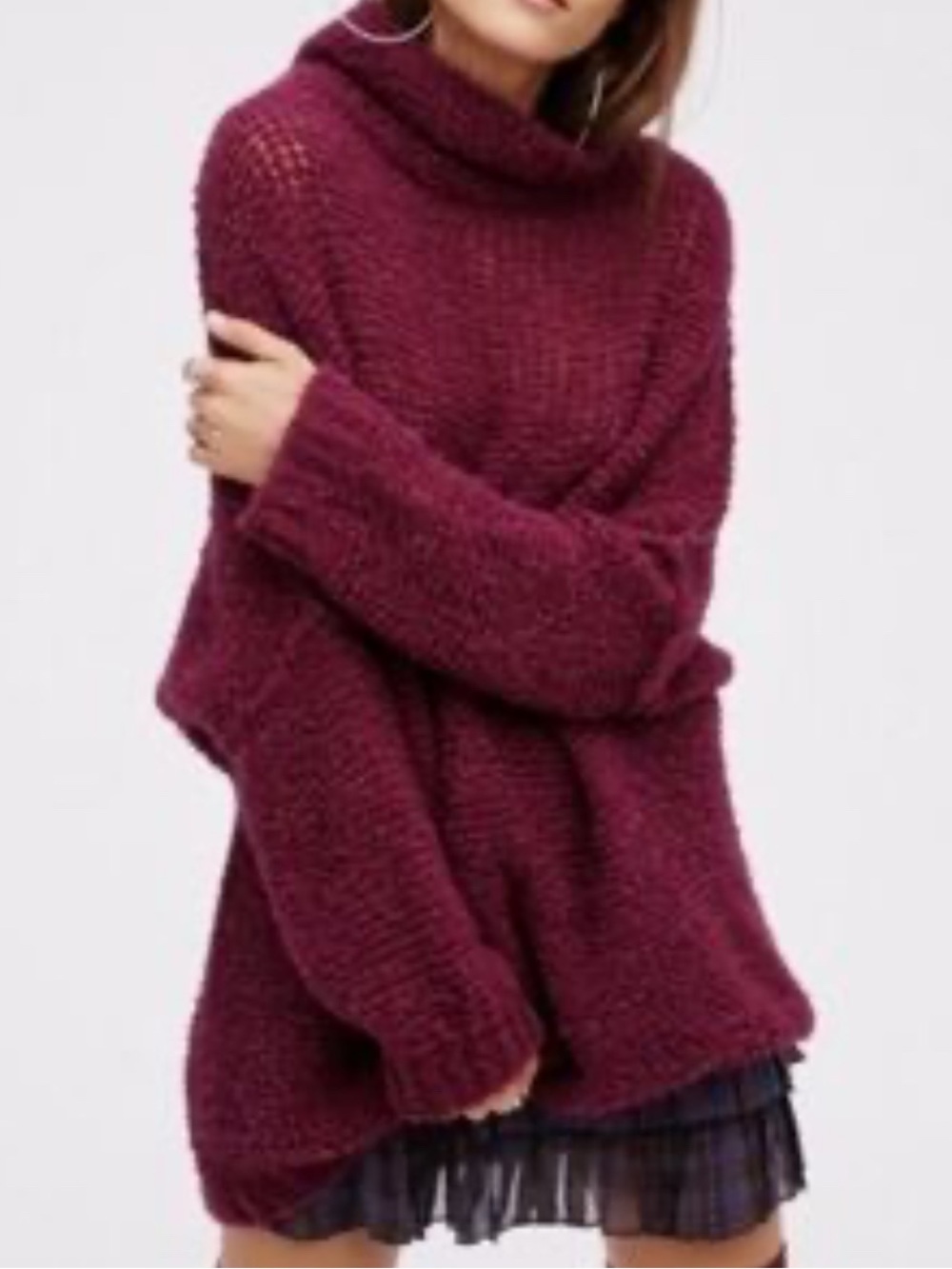 NWT FREE PEOPLE ALPACA PLUM WINE OVERSIZED TURTLENECK SWEATER